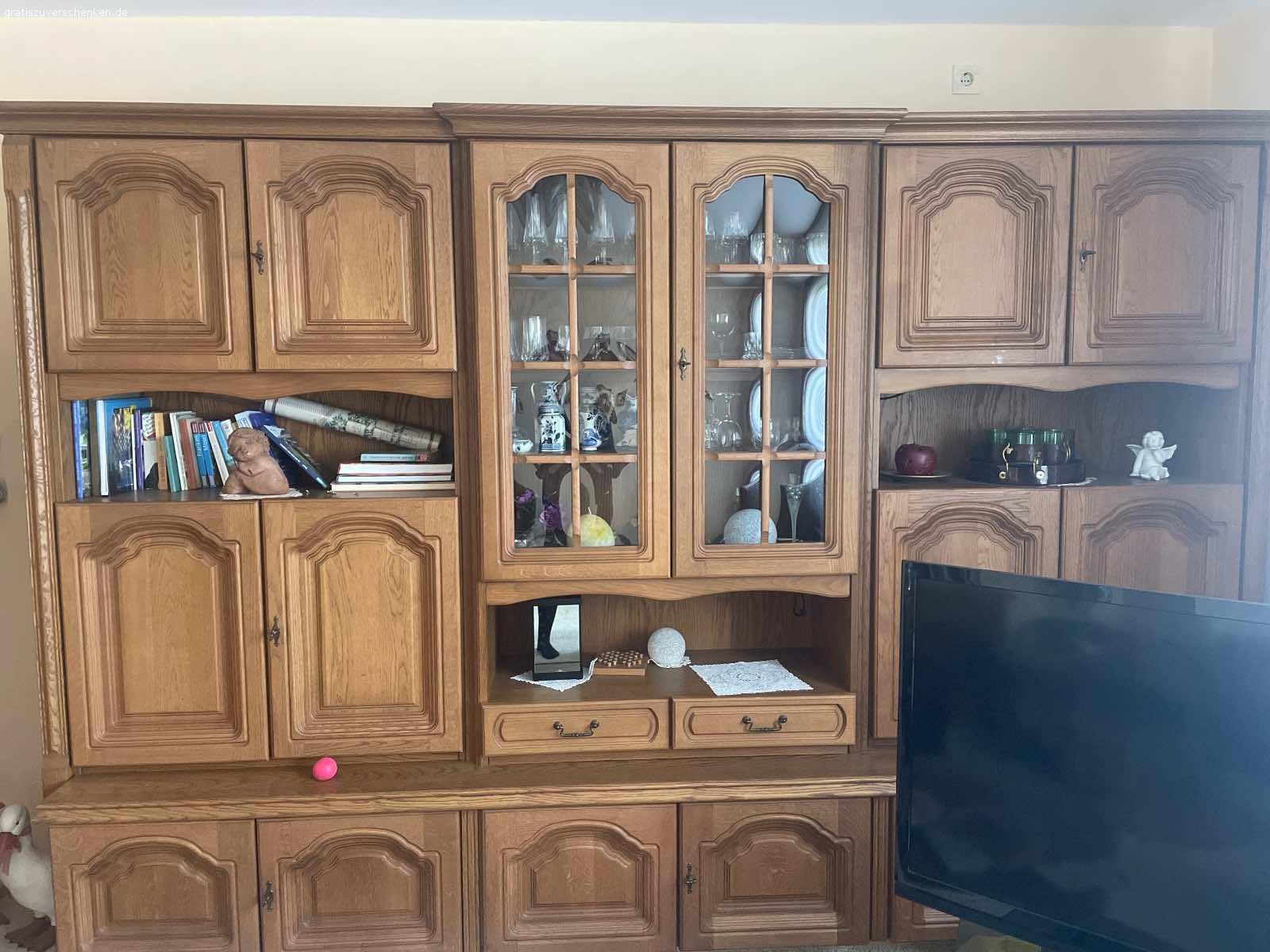 Büffetschrank , Vitrine mit Unterschrank,  Wohnzimmerschrank. Wohnzimmerschrank (3m) , alles Eiche rustikal