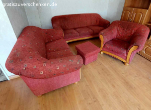 Sitzgarnitur 2er.3er .1 Sessel.. Verschenke Sitzgarnitur 3er.2er.1 Sessel. 1 Hocker
Keine Löcher , Risse oder Flecken im Stoff sauber auch, nicht durch gessen.
Nichtraucher oder Tier frei.
Kein Schrott den ich los werden will.
1 Sessel B x 90 cm
2er Sofa B x 1.50m
3er Sofa B x 2.00m
Hocker 45cm x 45cm Hoch 40cm.
Kein Versand
Nur Abholung
in 51379 Leverkusen / Opladen